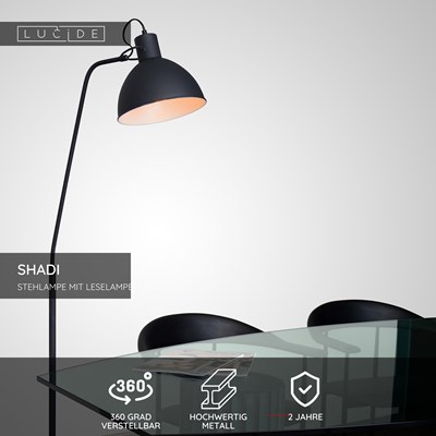 Lucide SHADI - Stehlampe Mit Leselampe - 1xE27 - Schwarz
